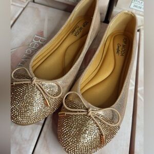 TOP Moda Women's Sparkling Gold Flats